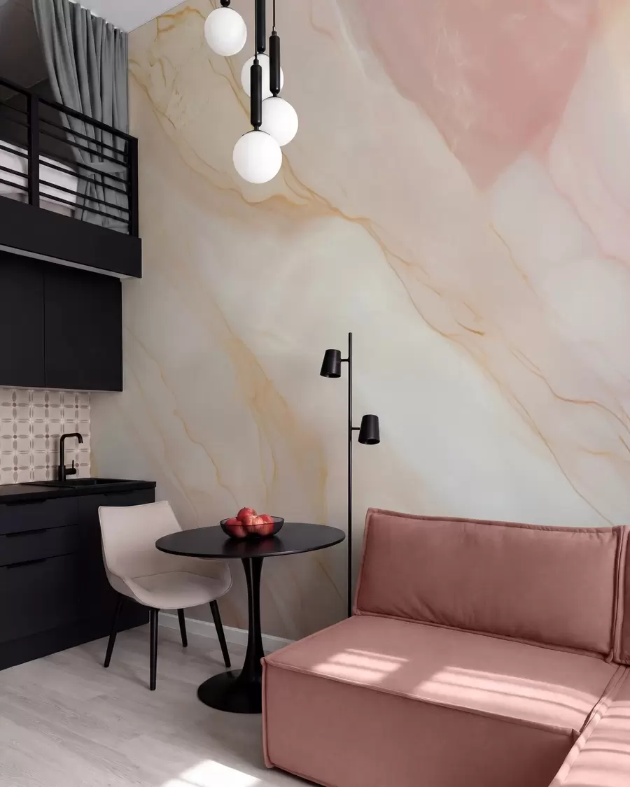 wall murals Имитација апстрактног узорка текстуре мермера у нијансама ружичасте и жуте w05632