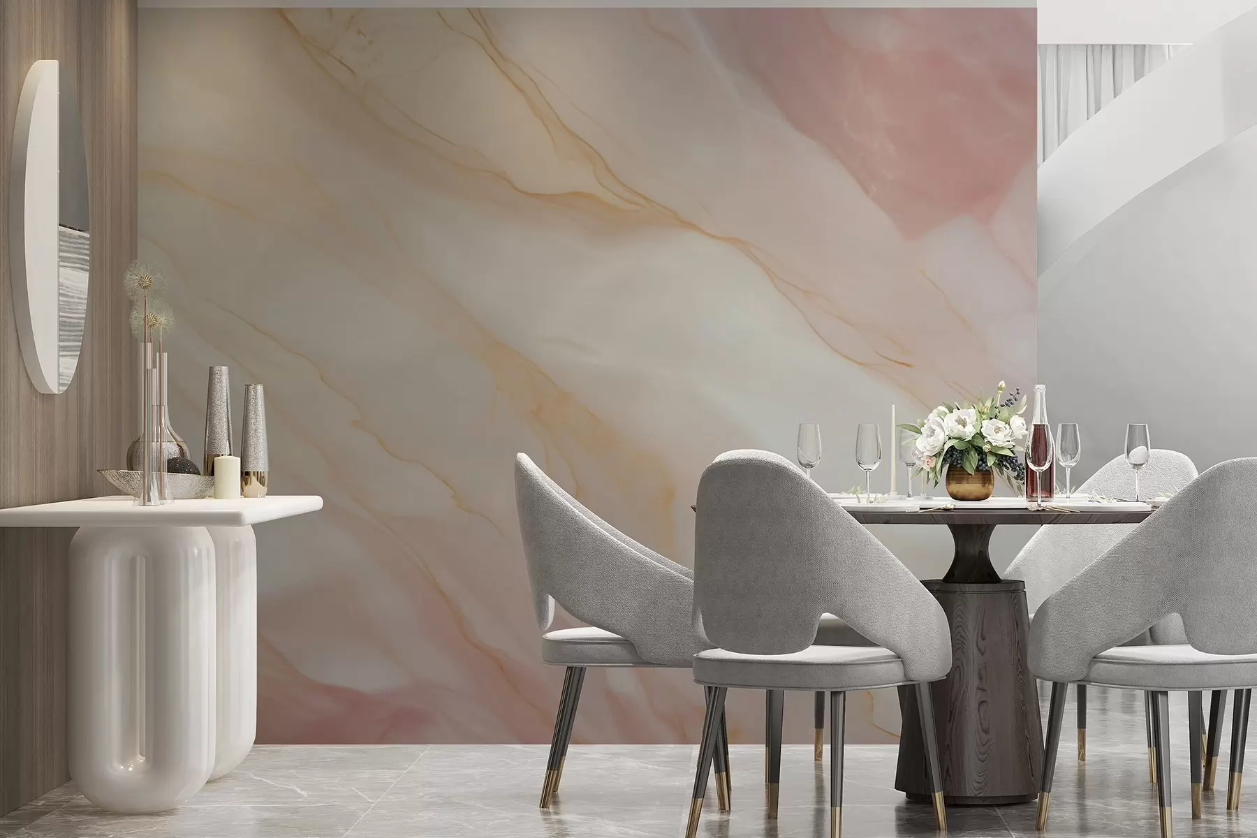 wall murals Имитација апстрактног узорка текстуре мермера у нијансама ружичасте и жуте w05632