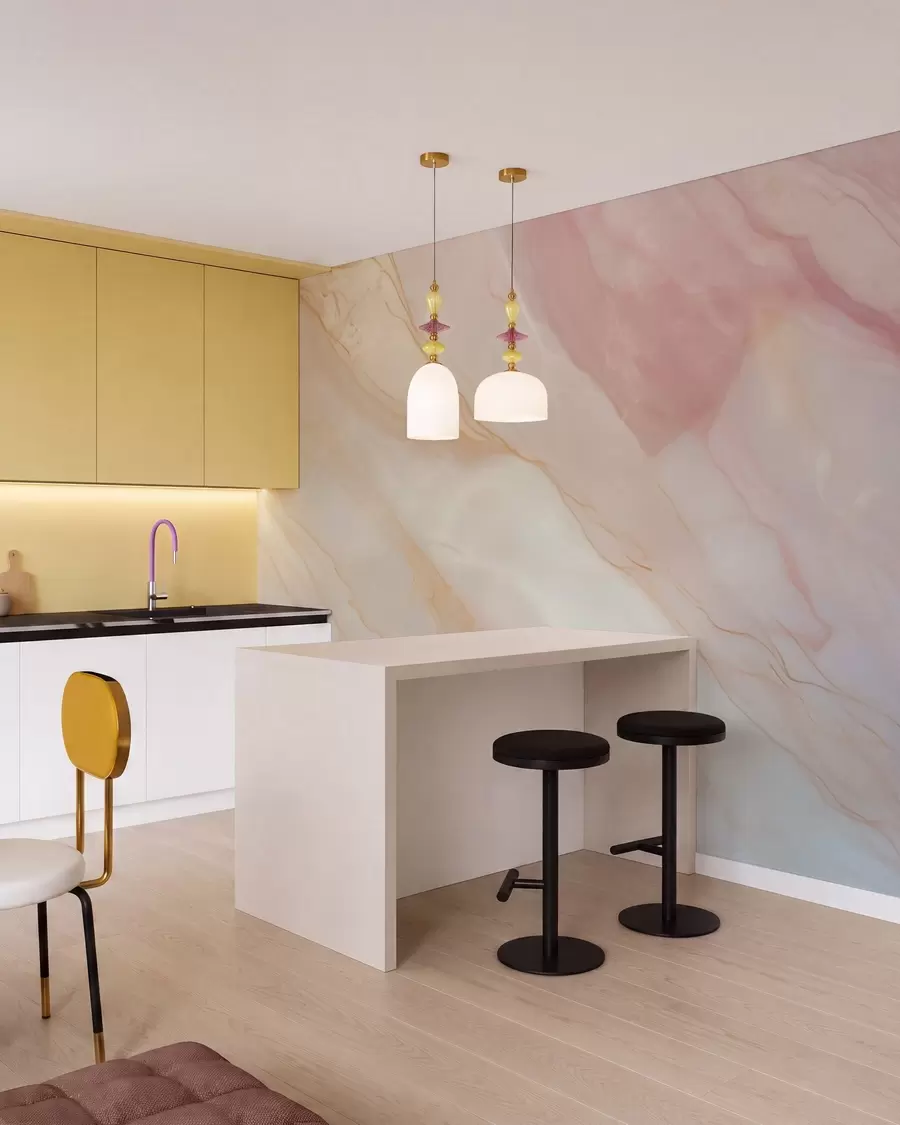 wall murals Имитација апстрактног узорка текстуре мермера у нијансама ружичасте и жуте w05632