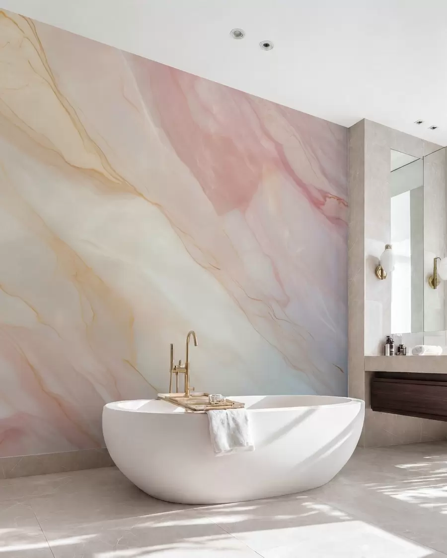 wall murals Имитација апстрактног узорка текстуре мермера у нијансама ружичасте и жуте w05632