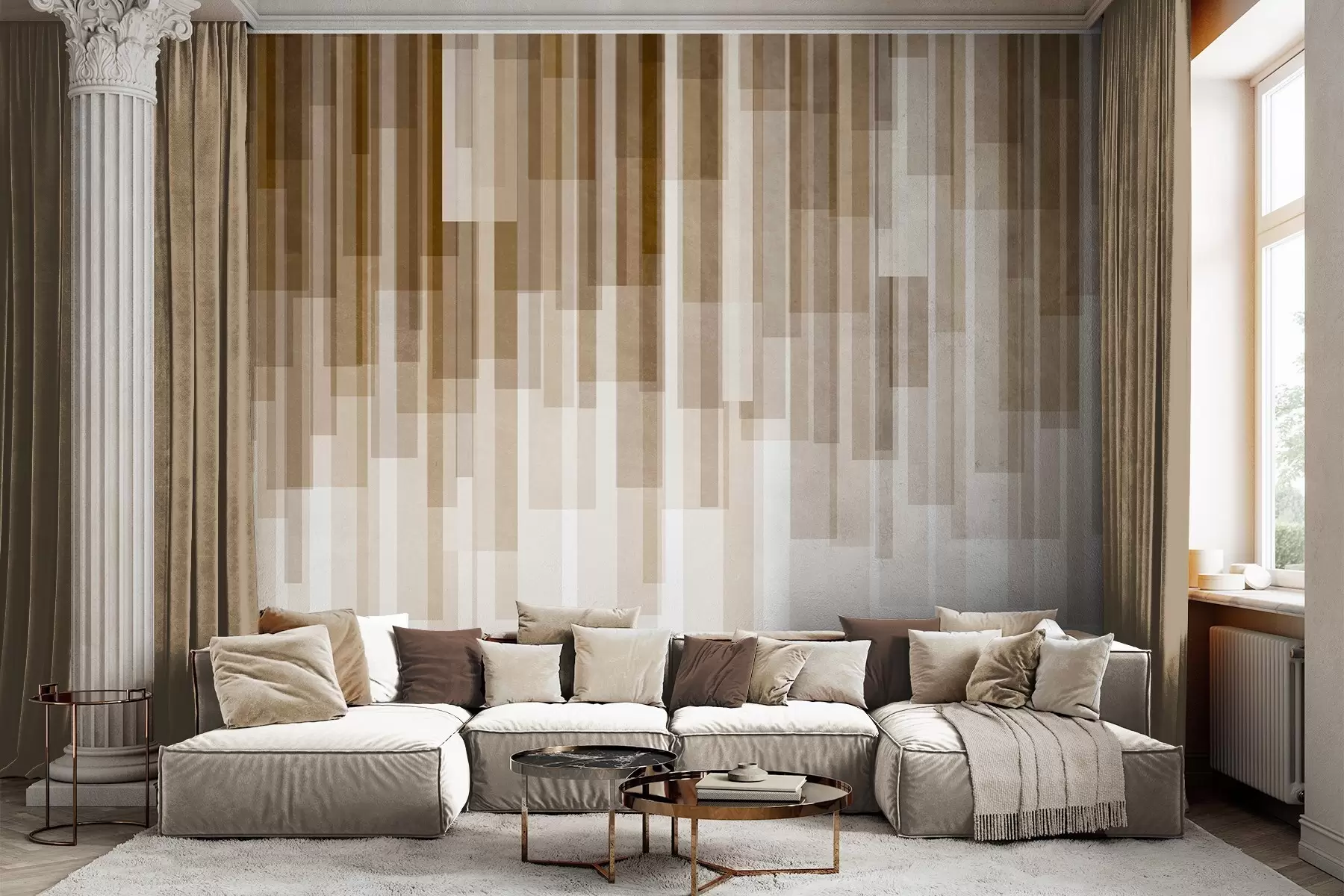 wall murals Текстурирани вертикални правоугаоници различите транспарентности и нијанси браон, апстрактна уметност w09889v1