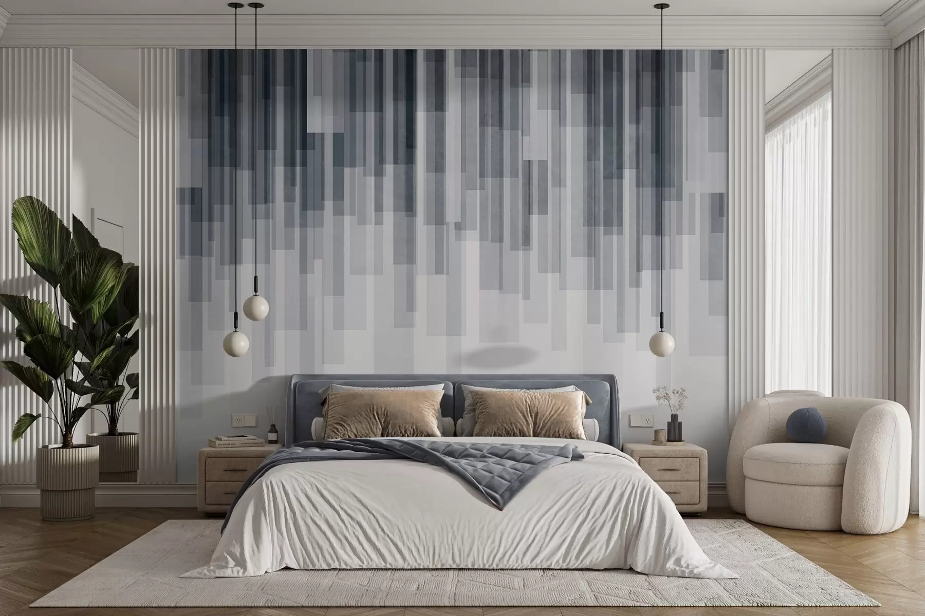 wall murals Текстурирани вертикални правоугаоници различите транспарентности и нијанси плаве, апстрактна уметност w09889v2