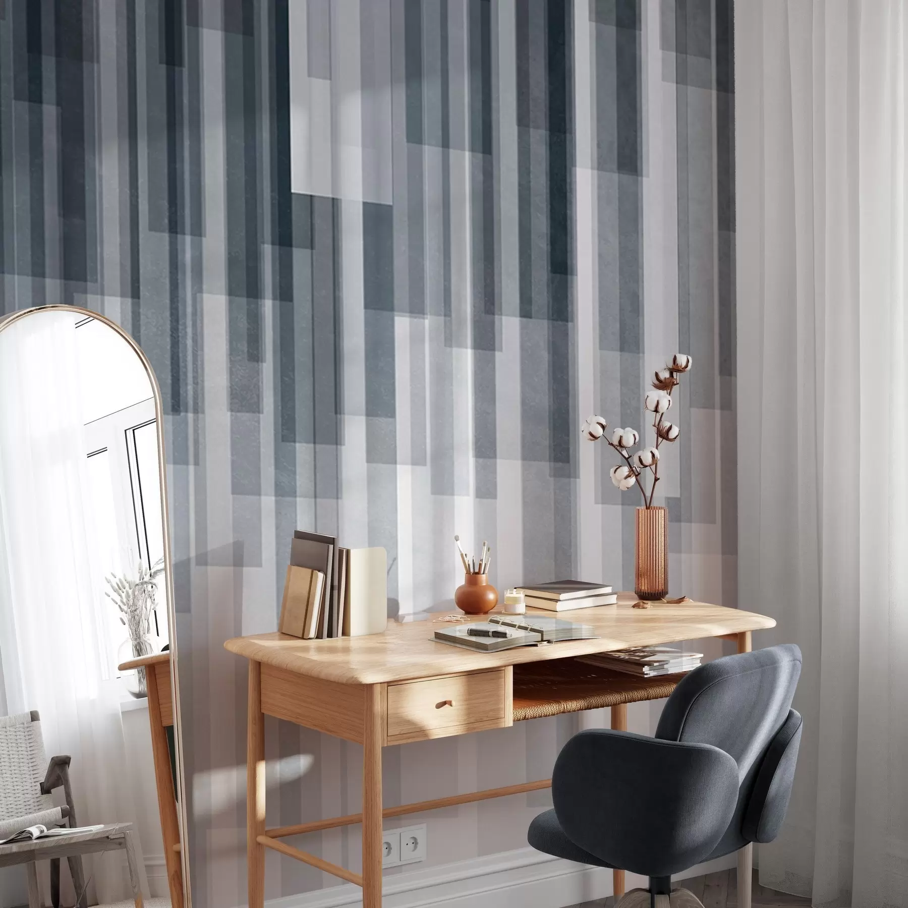 wall murals Текстурирани вертикални правоугаоници различите транспарентности и нијанси плаве, апстрактна уметност w09889v2