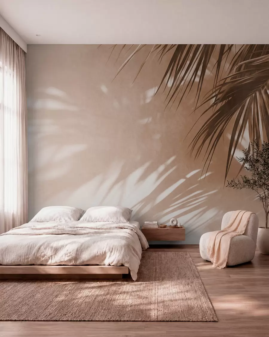 wall murals Текстурирано палмино лишће са сенкама, тропска атмосфера, минимализам w09890