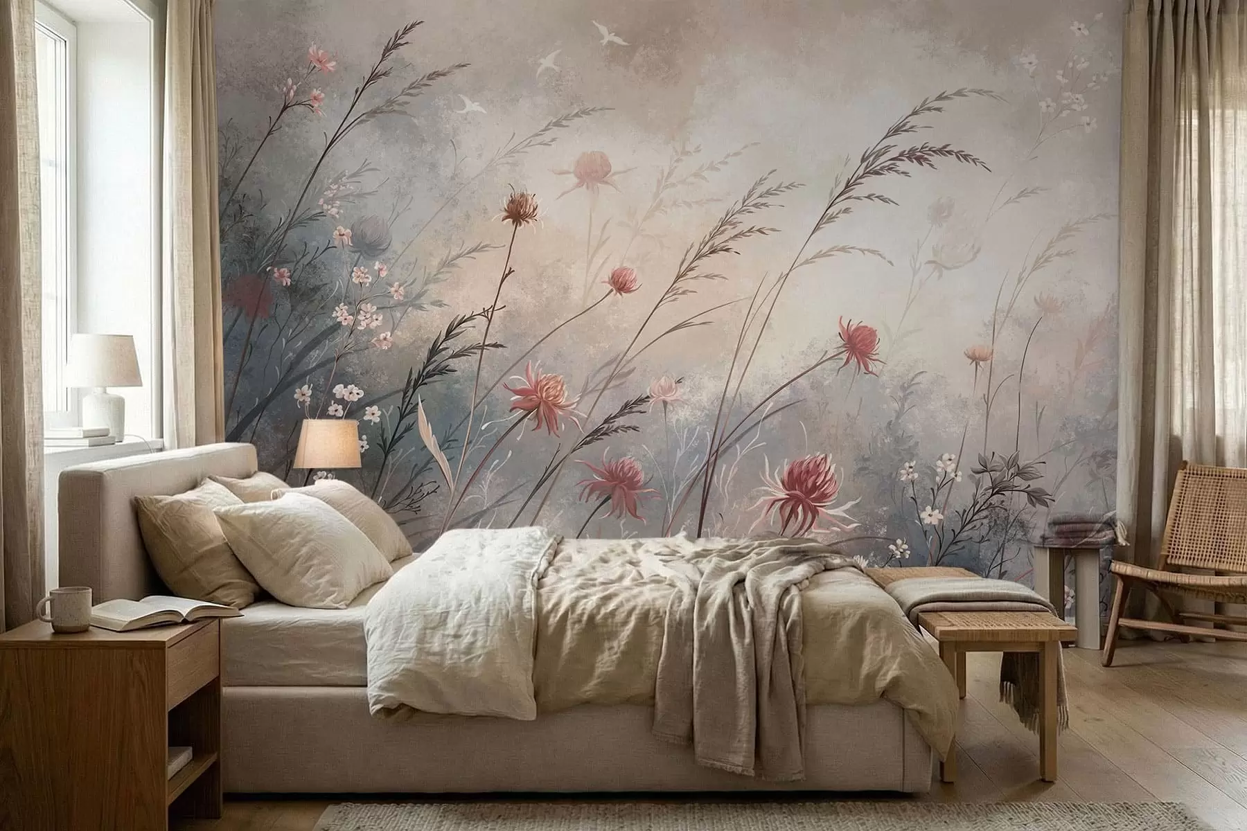 wall murals Нежно дивље цвеће у магловитом пастелном пејзажу w05538