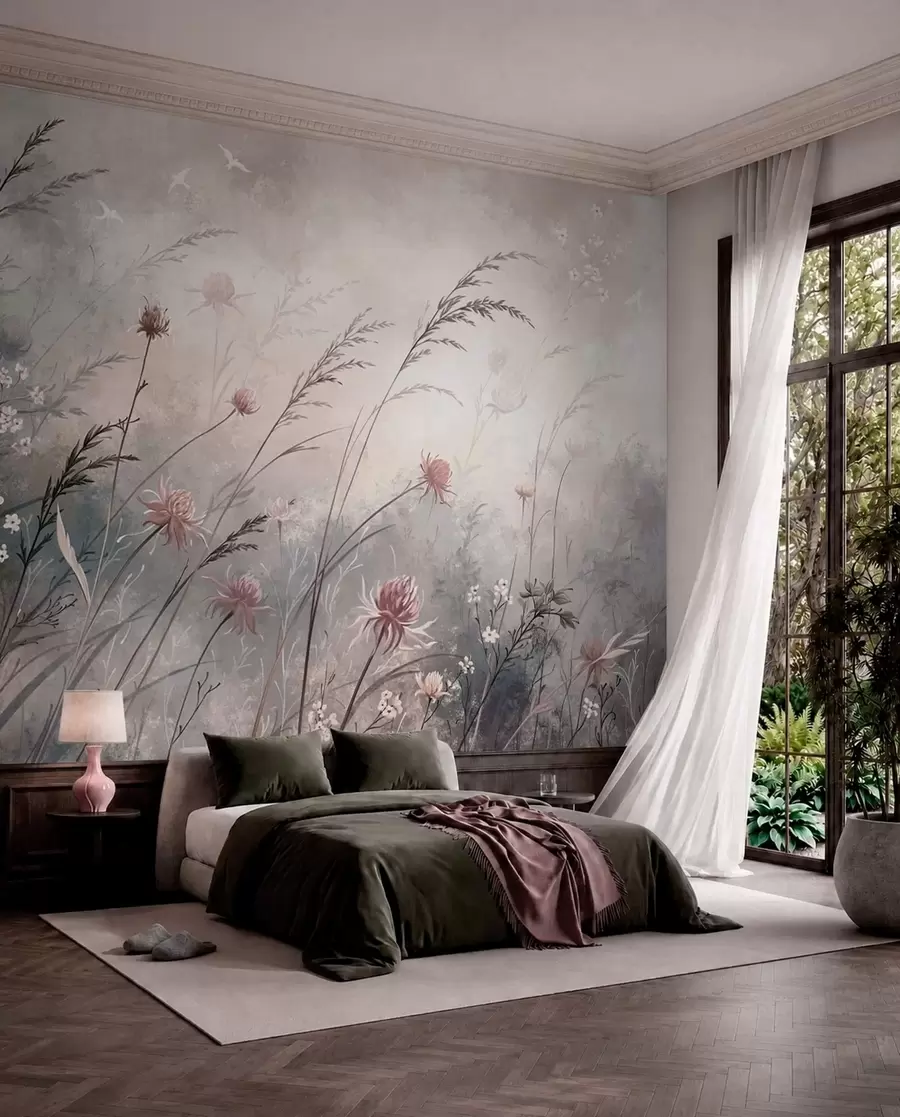 wall murals Нежно дивље цвеће у магловитом пастелном пејзажу w05538