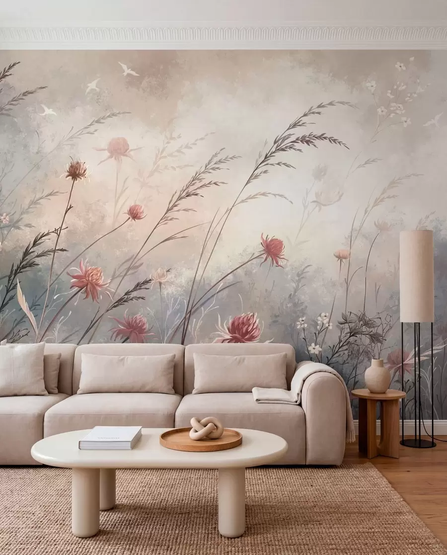 wall murals Нежно дивље цвеће у магловитом пастелном пејзажу w05538