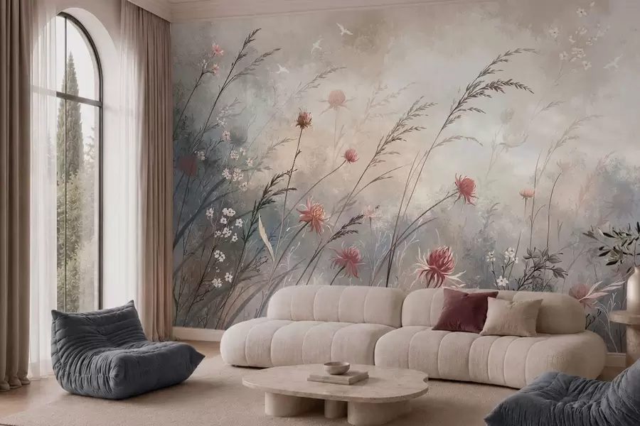 wall murals Нежно дивље цвеће у магловитом пастелном пејзажу w05538