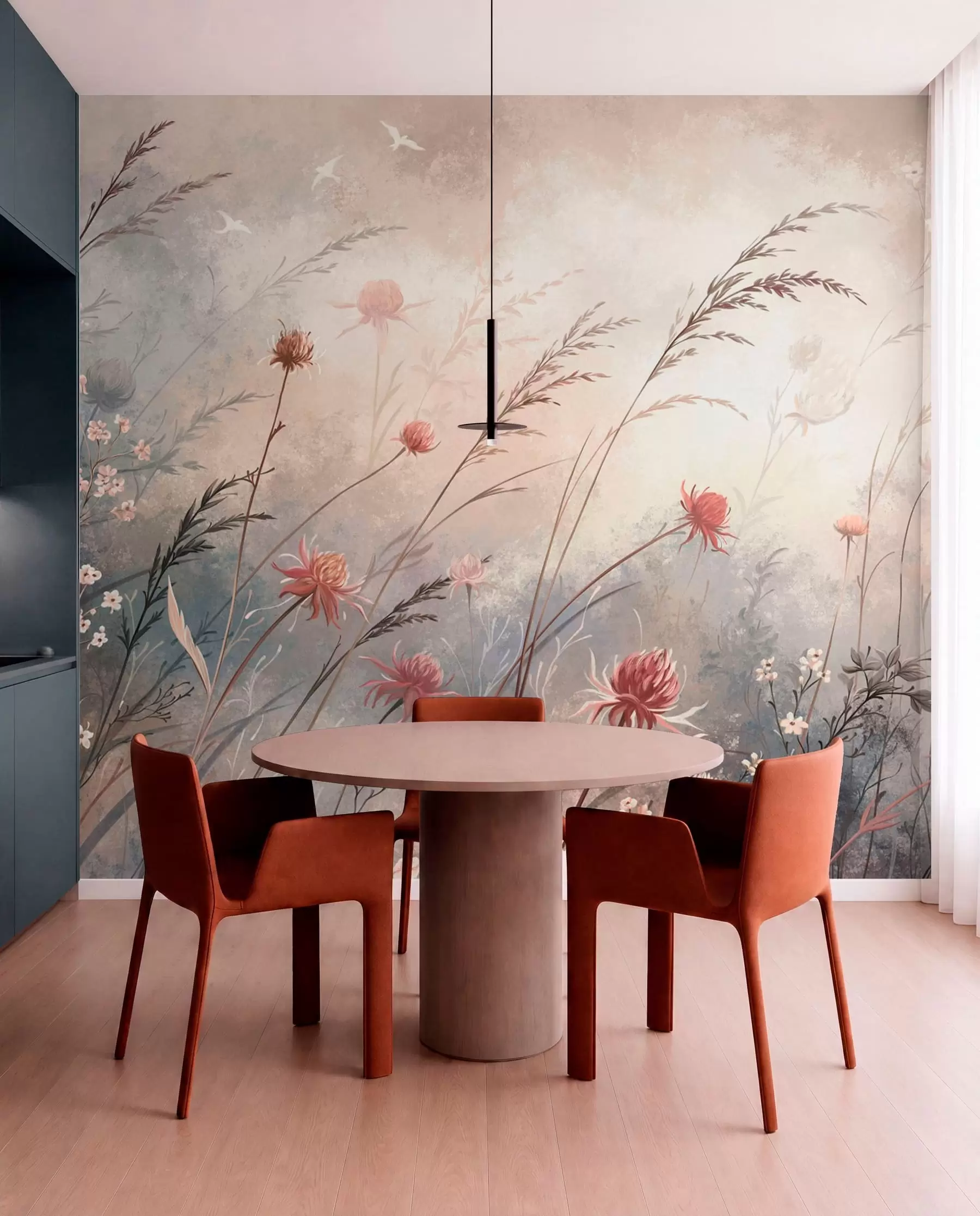 wall murals Нежно дивље цвеће у магловитом пастелном пејзажу w05538