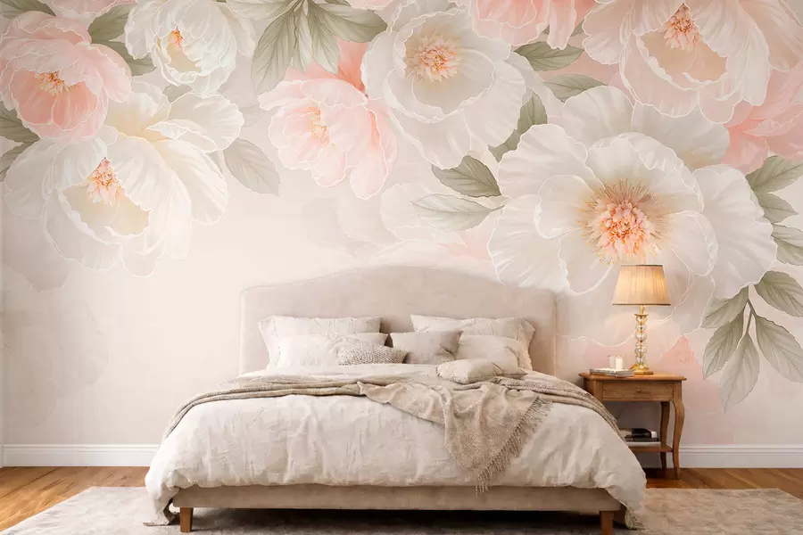 wall murals Велики нежни цветови у ружичастим и кремастим тоновима w05540