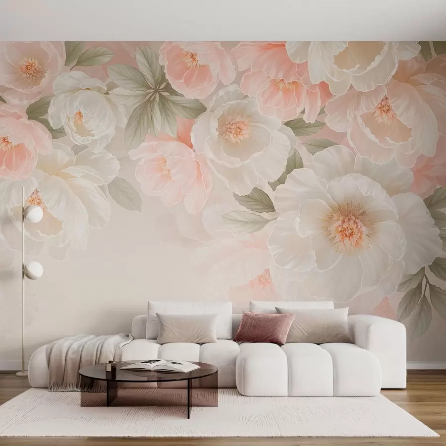 wall murals Велики нежни цветови у ружичастим и кремастим тоновима w05540