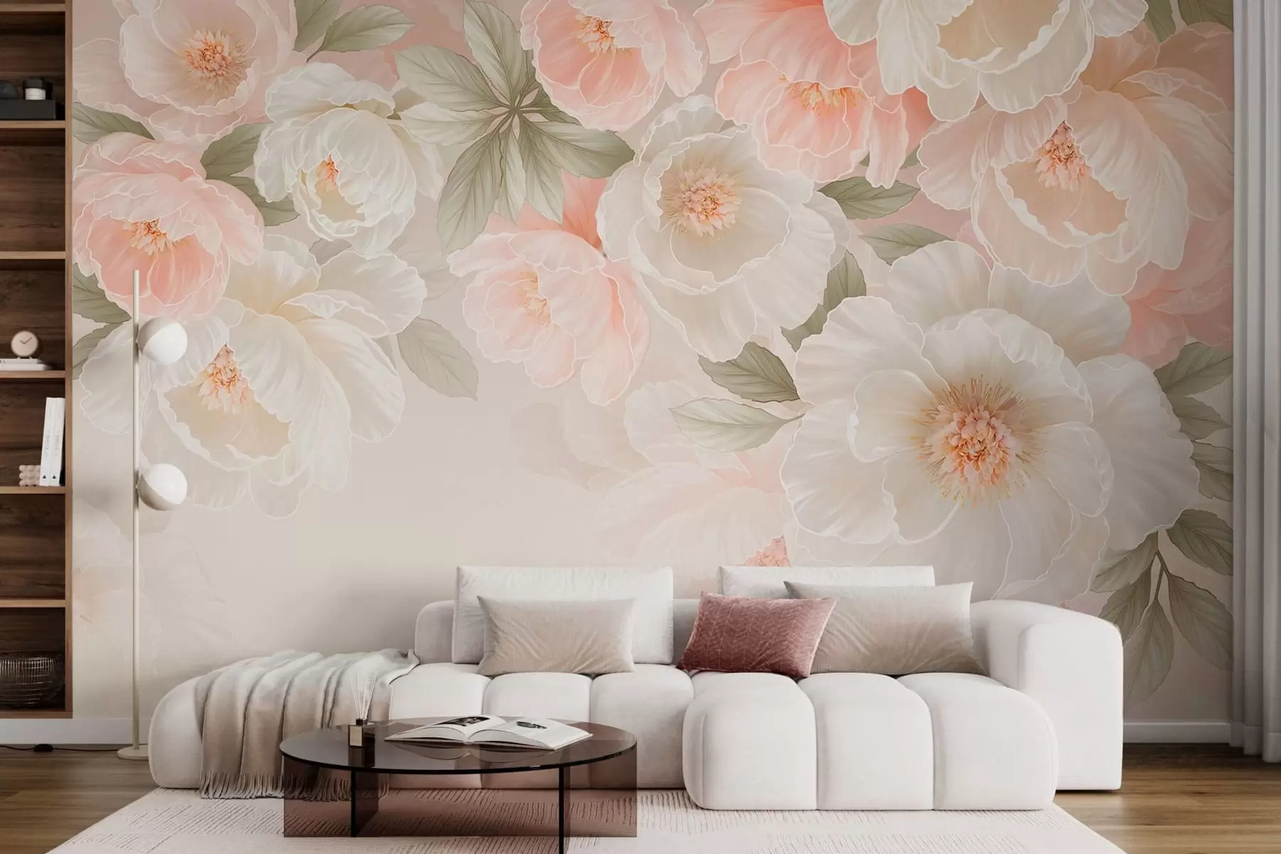 wall murals Велики нежни цветови у ружичастим и кремастим тоновима w05540