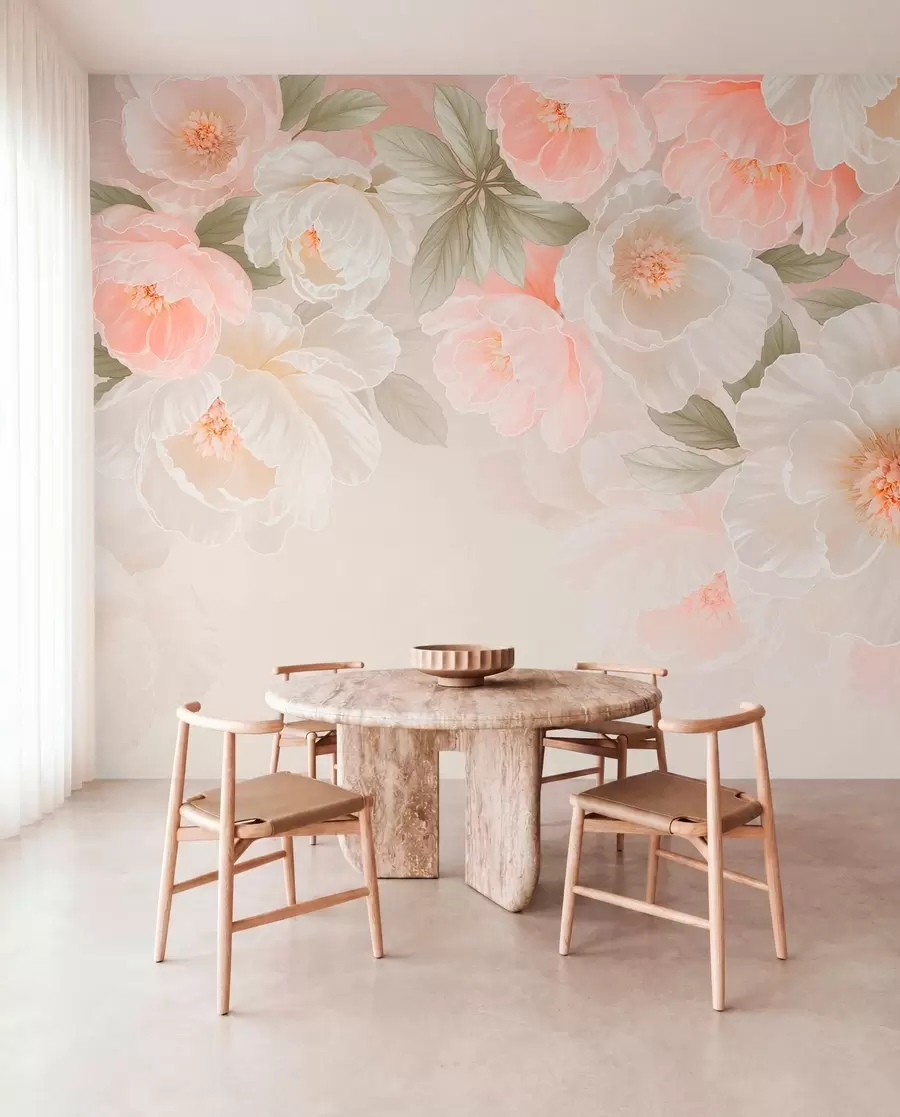 wall murals Велики нежни цветови у ружичастим и кремастим тоновима w05540