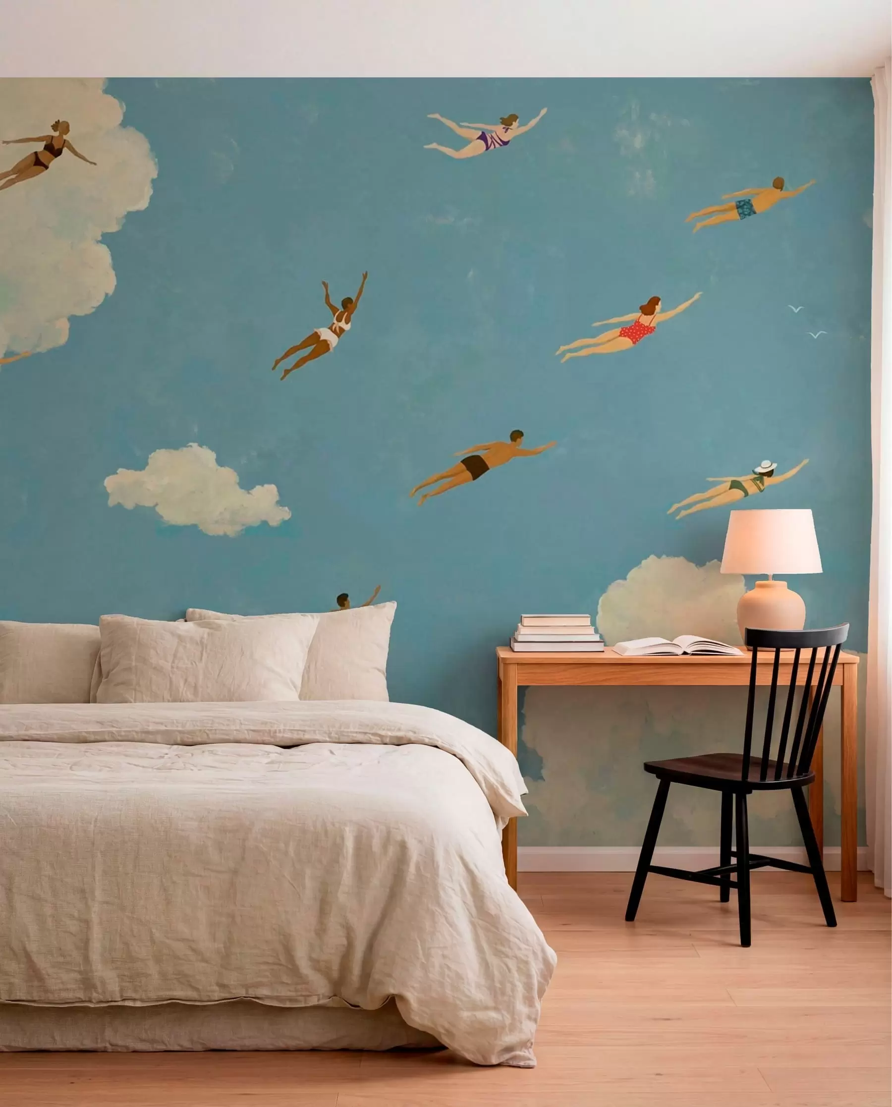 wall murals Људи лебде међу облацима на плавом небу w05628