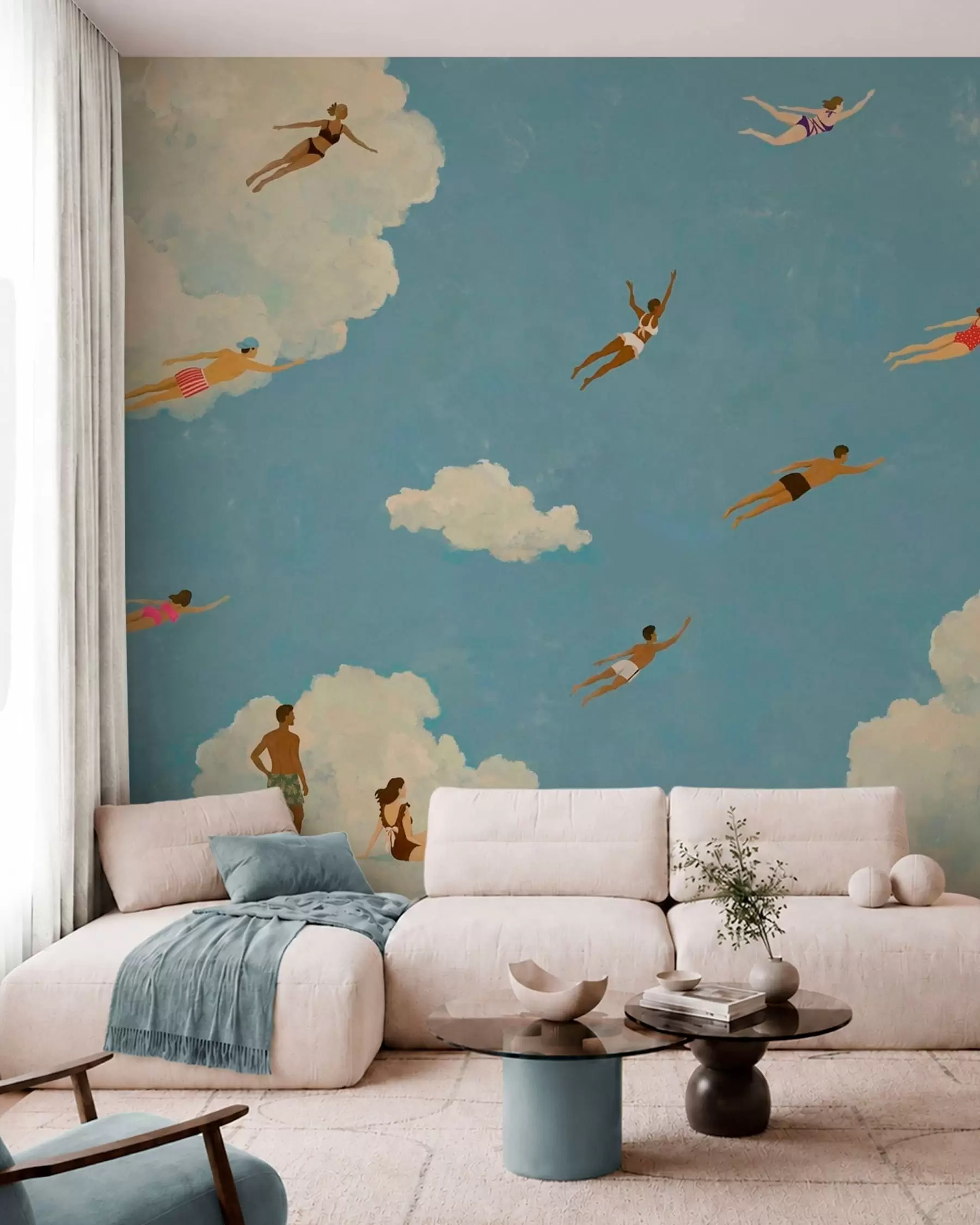 wall murals Људи лебде међу облацима на плавом небу w05628