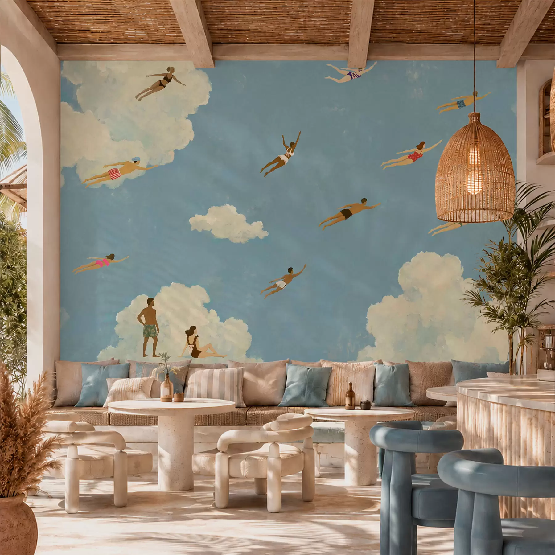 wall murals Људи лебде међу облацима на плавом небу w05628