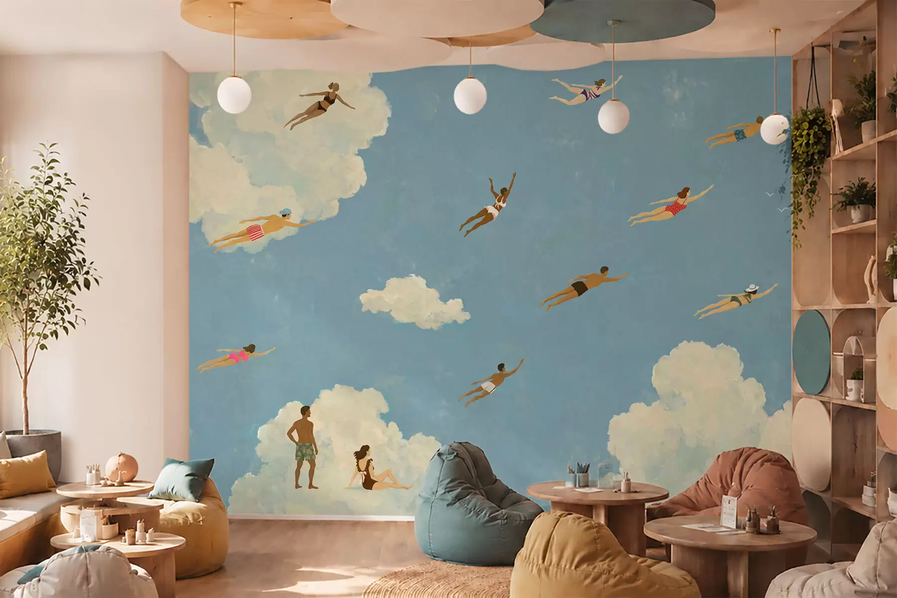 wall murals Људи лебде међу облацима на плавом небу w05628