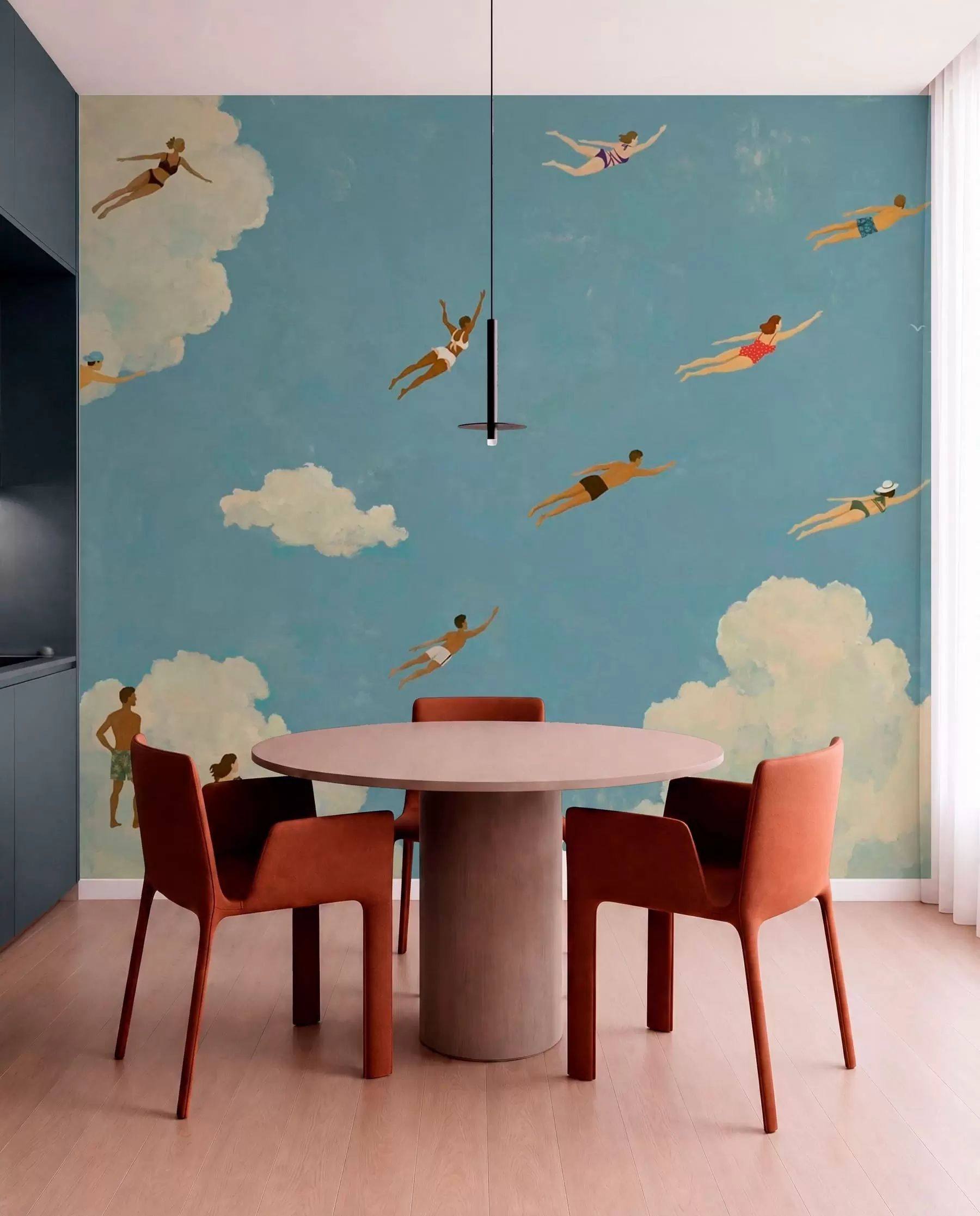 wall murals Људи лебде међу облацима на плавом небу w05628