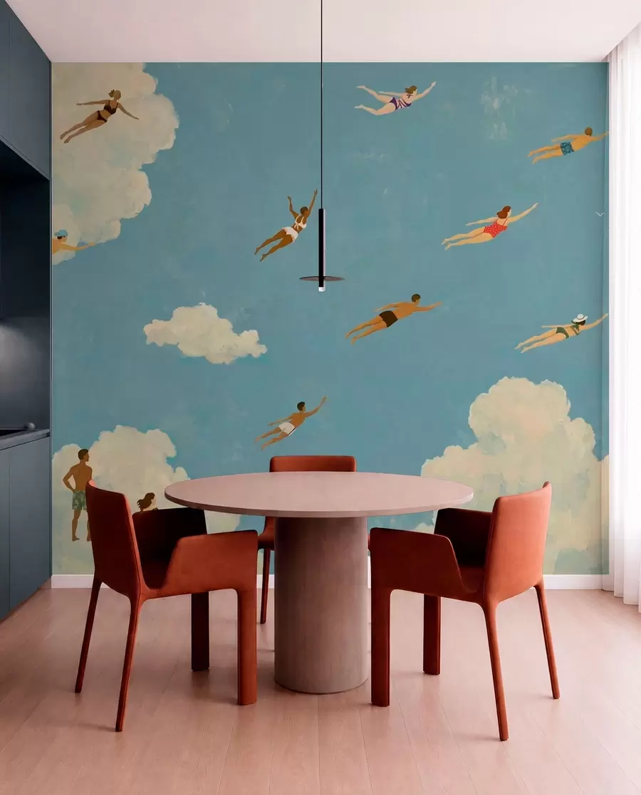 wall murals Људи лебде међу облацима на плавом небу w05628