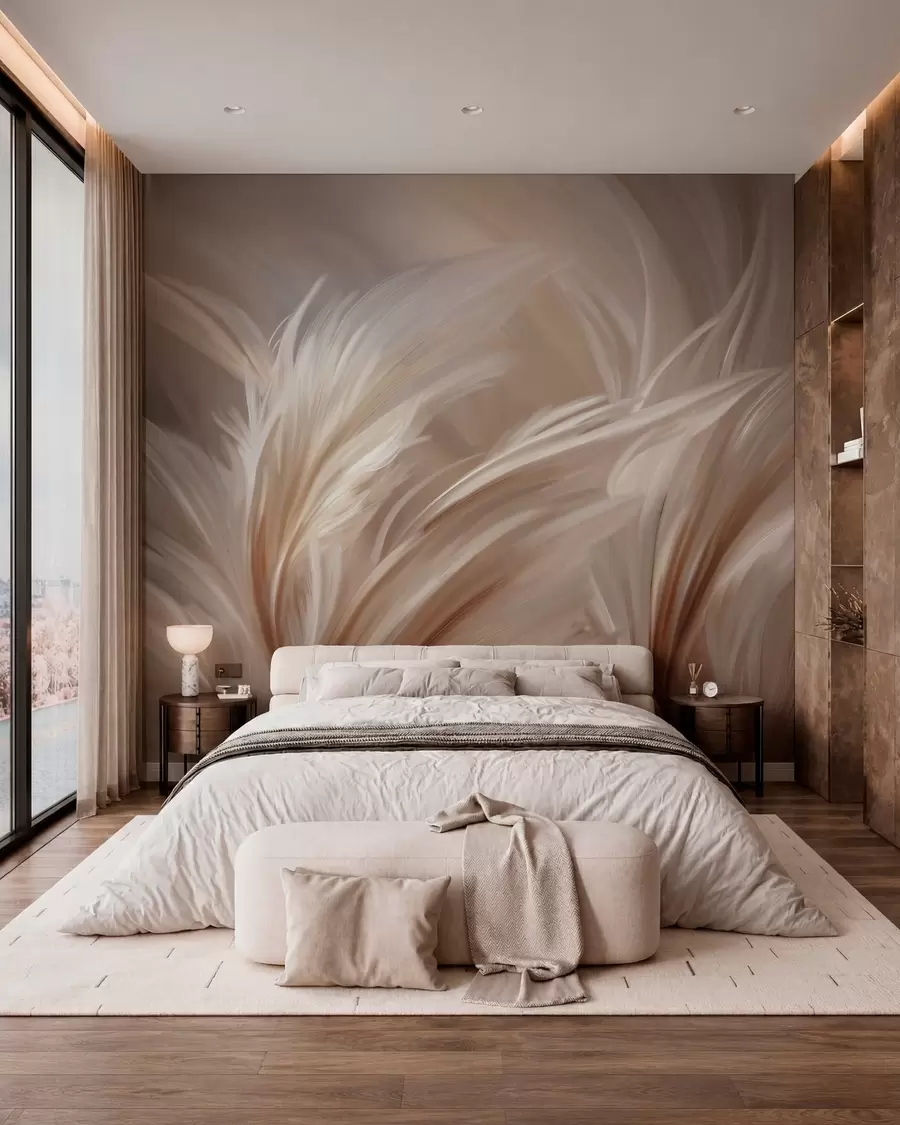 wall murals Елегантно перје у нијансама беж и браон w05658
