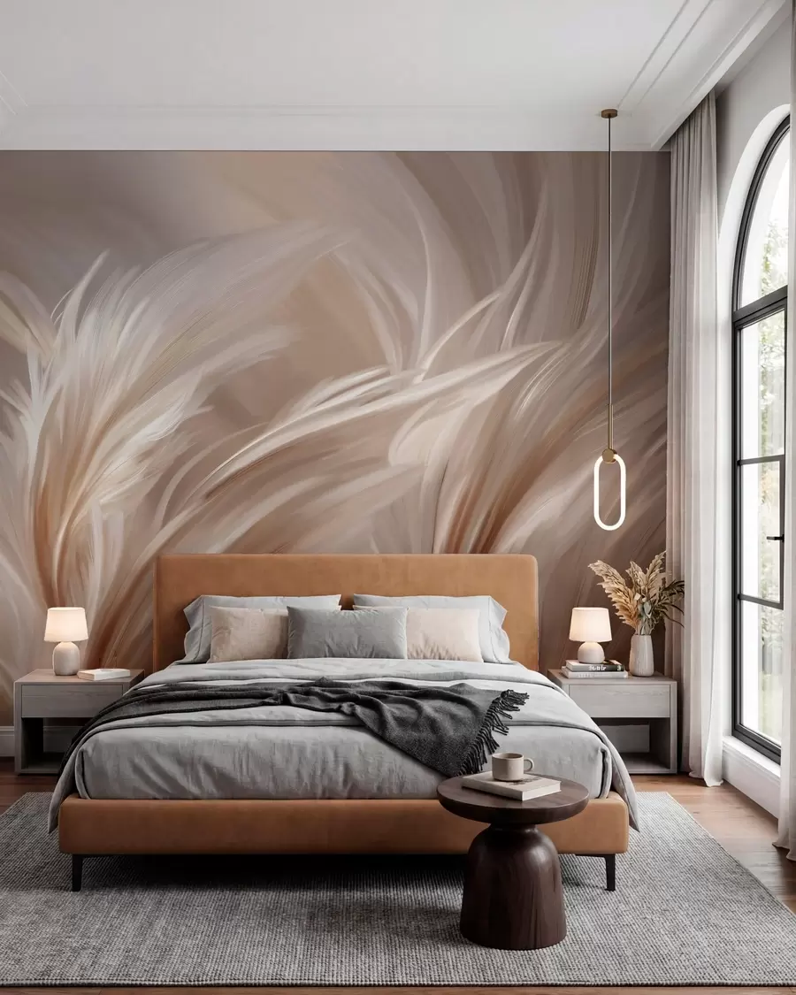 wall murals Елегантно перје у нијансама беж и браон w05658