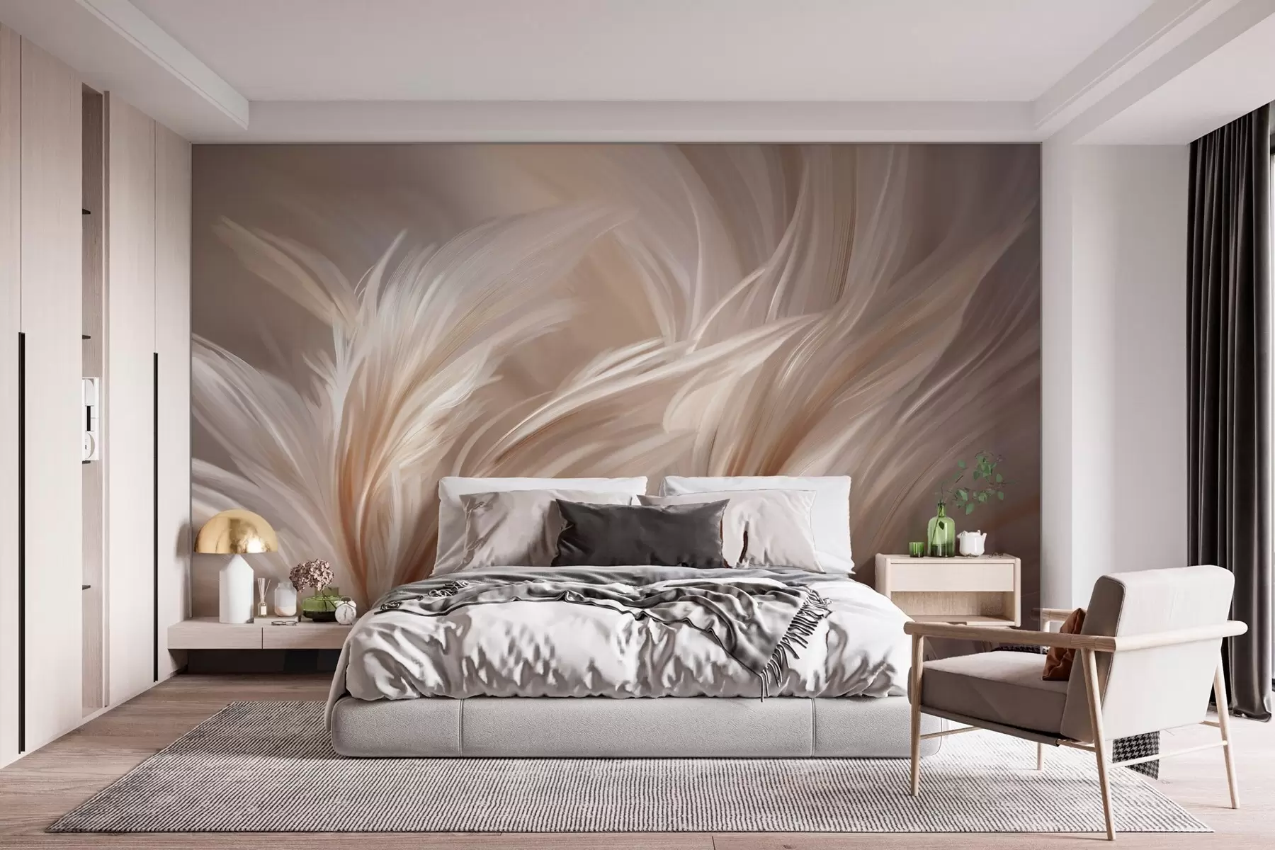 wall murals Елегантно перје у нијансама беж и браон w05658