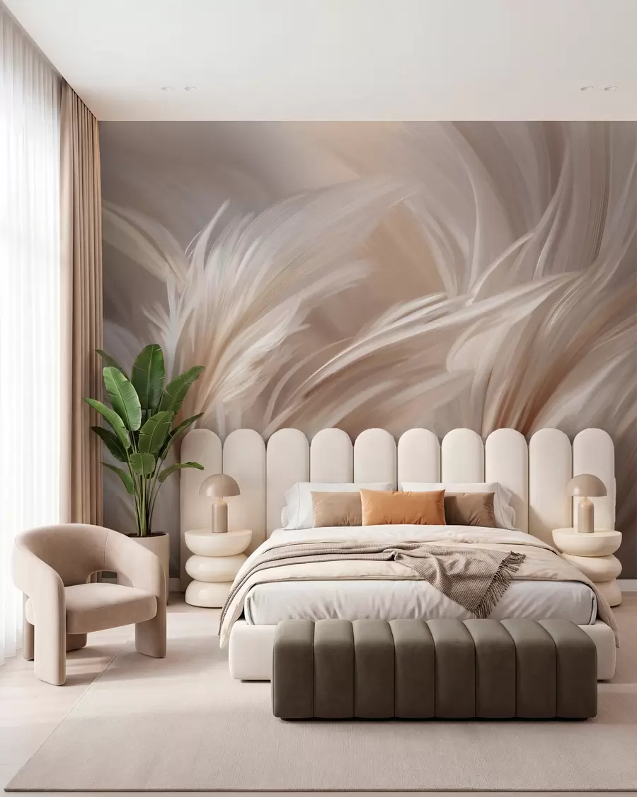 wall murals Елегантно перје у нијансама беж и браон w05658