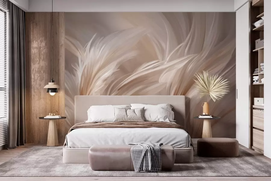 wall murals Елегантно перје у нијансама беж и браон w05658