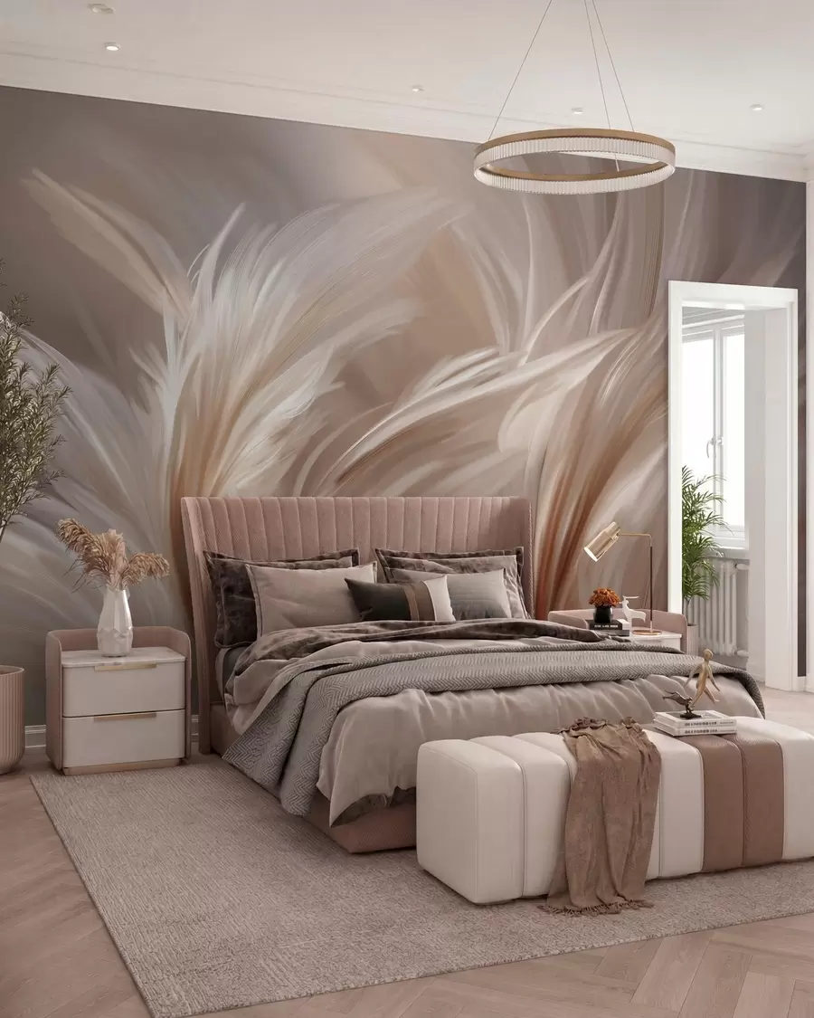 wall murals Елегантно перје у нијансама беж и браон w05658