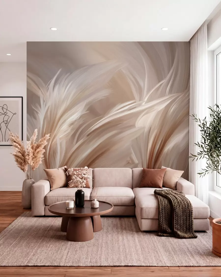wall murals Елегантно перје у нијансама беж и браон w05658