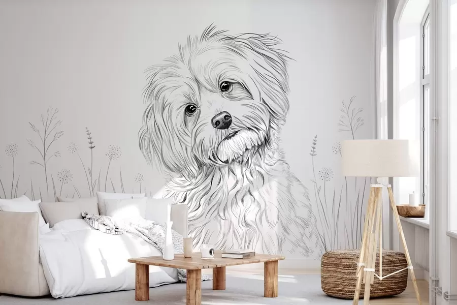wall murals Слатки цртеж пса у трави w05656