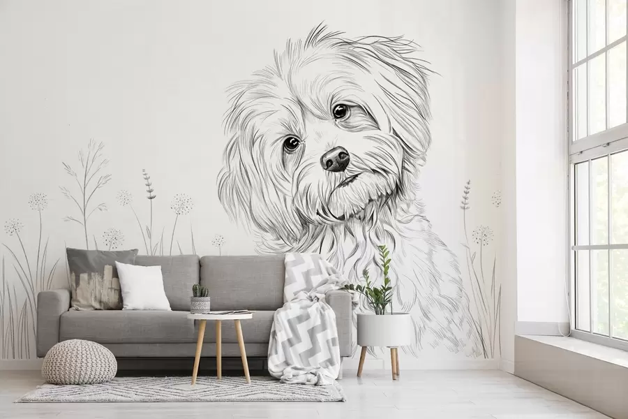 wall murals Слатки цртеж пса у трави w05656