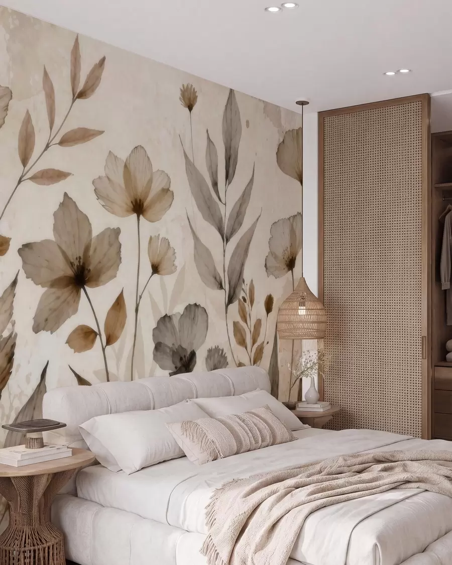 wall murals Нежно акварелно дивље цвеће у мекој беж и крем палети w09875