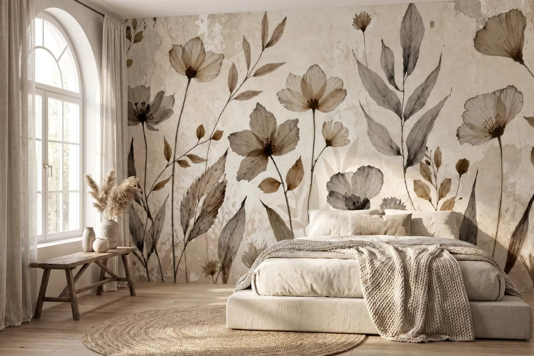 wall murals Нежно акварелно дивље цвеће у мекој беж и крем палети w09875
