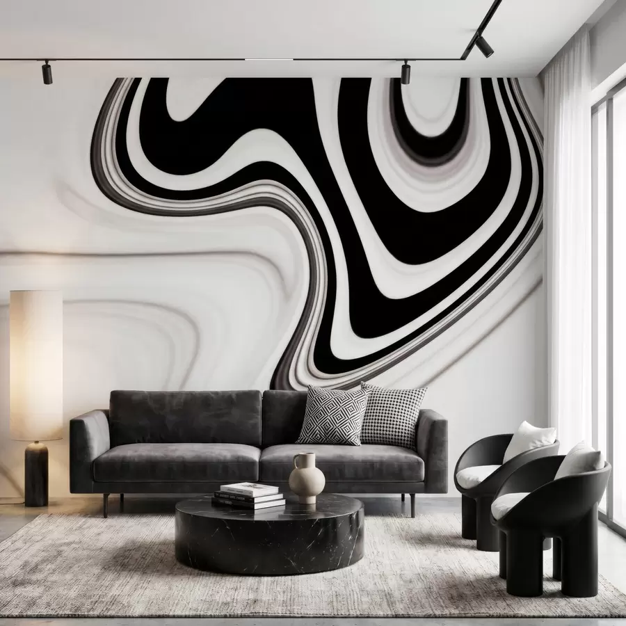 wall murals Апстрактни зидни мурал са текућим црно-белим таласима у модерном минималистичком стилу w09877