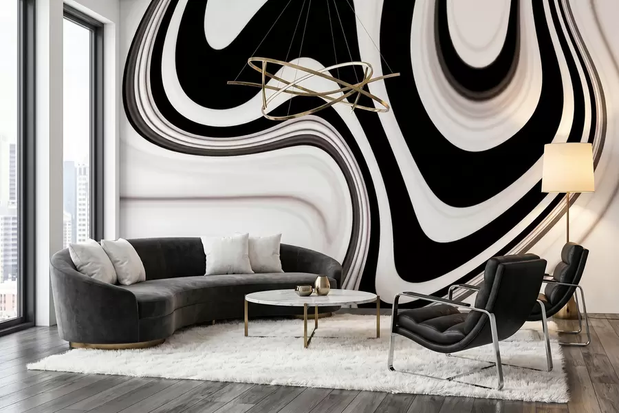 wall murals Апстрактни зидни мурал са текућим црно-белим таласима у модерном минималистичком стилу w09877