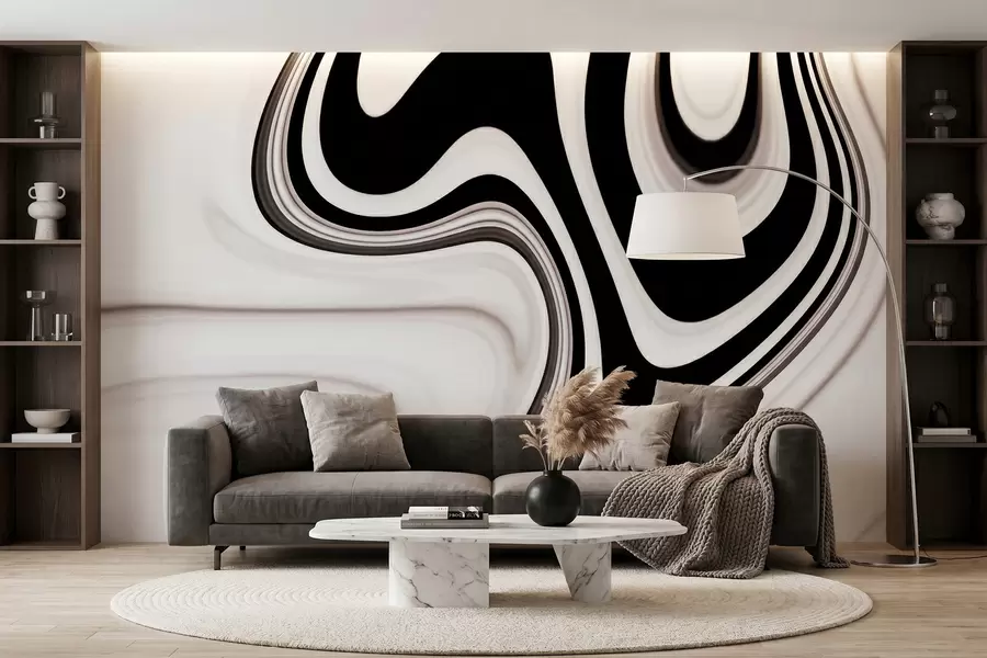 wall murals Апстрактни зидни мурал са текућим црно-белим таласима у модерном минималистичком стилу w09877