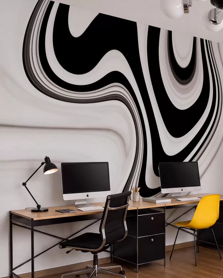 wall murals Апстрактни зидни мурал са текућим црно-белим таласима у модерном минималистичком стилу w09877
