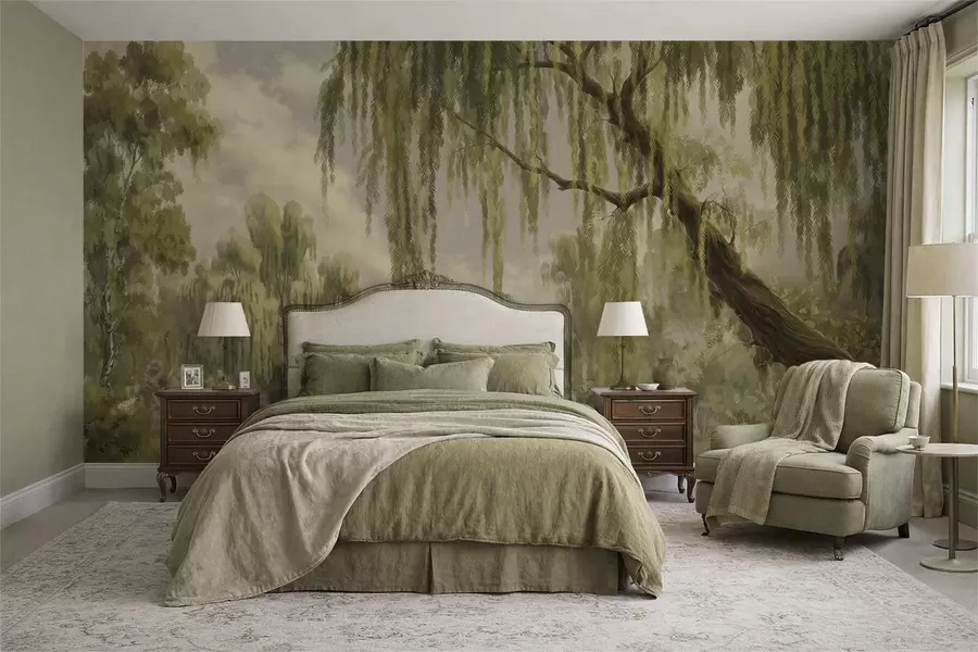 wall murals Осенчени пејзаж са врбама изнад воде w05631v2