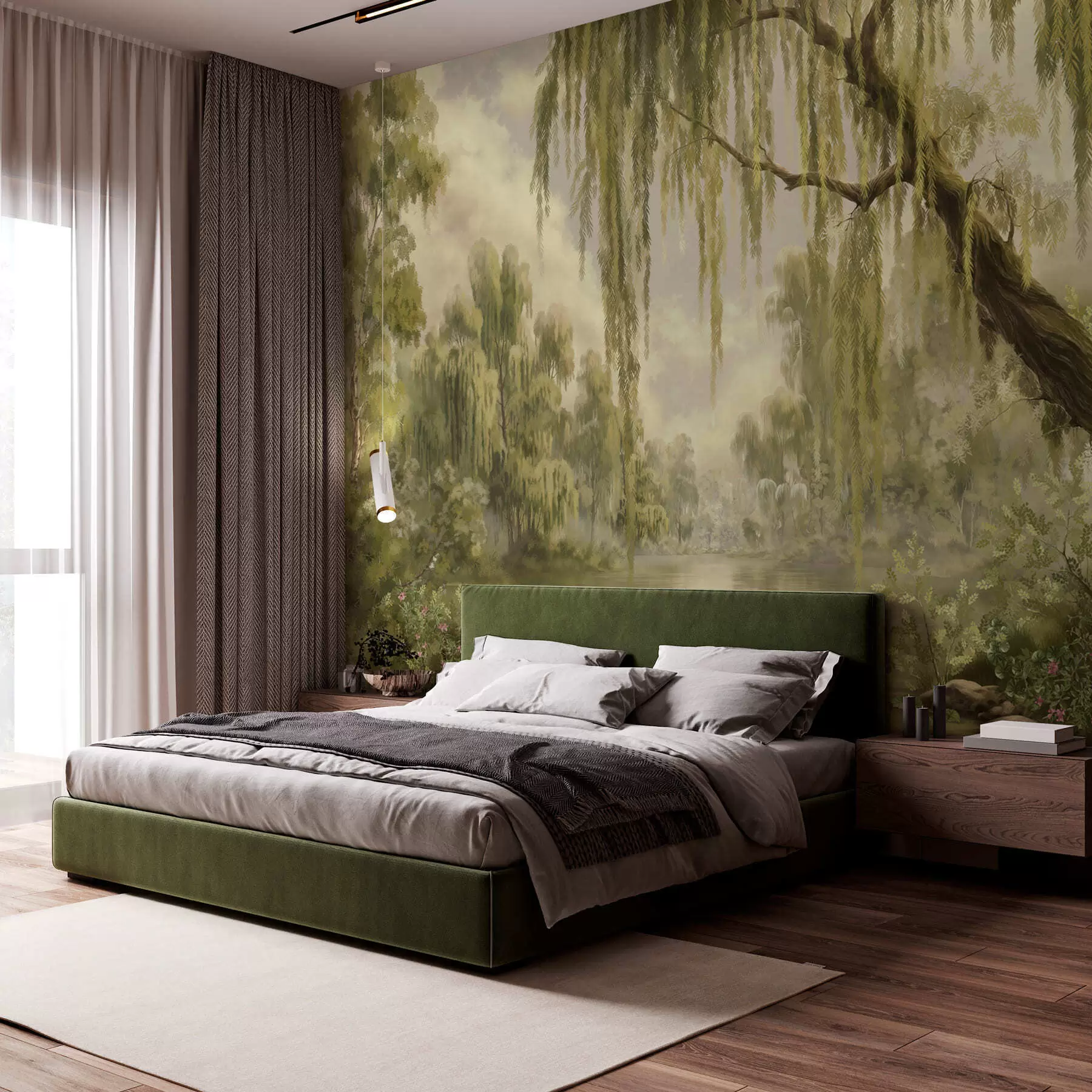 wall murals Осенчени пејзаж са врбама изнад воде w05631v2