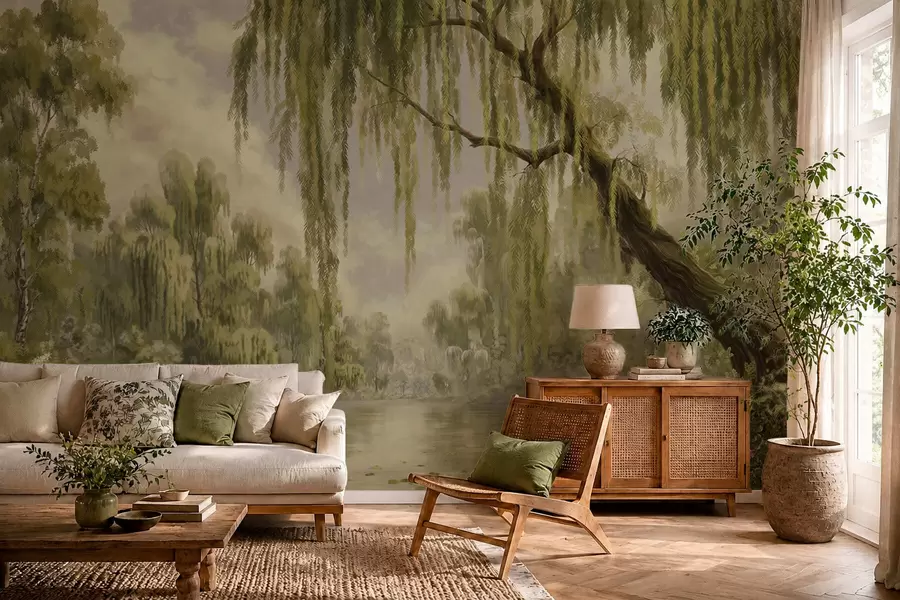 wall murals Осенчени пејзаж са врбама изнад воде w05631v2