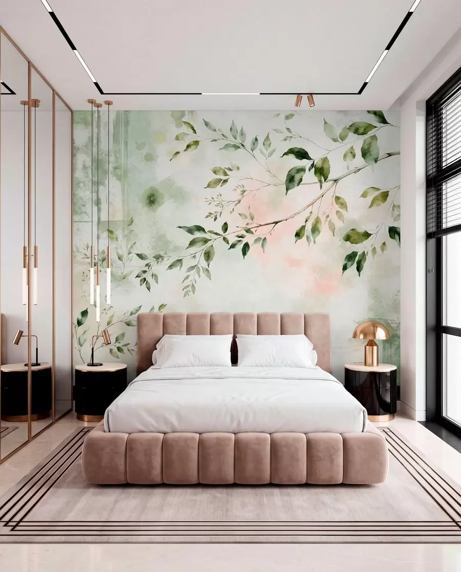 wall murals Акварелна лисната грана на светлој позадини w05688