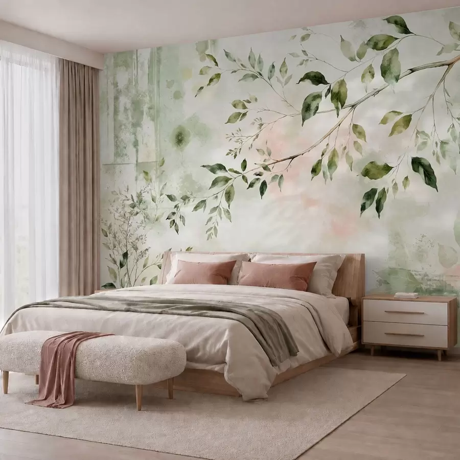 wall murals Акварелна лисната грана на светлој позадини w05688