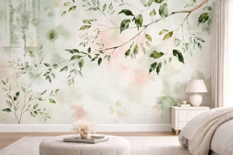 wall murals Акварелна лисната грана на светлој позадини w05688