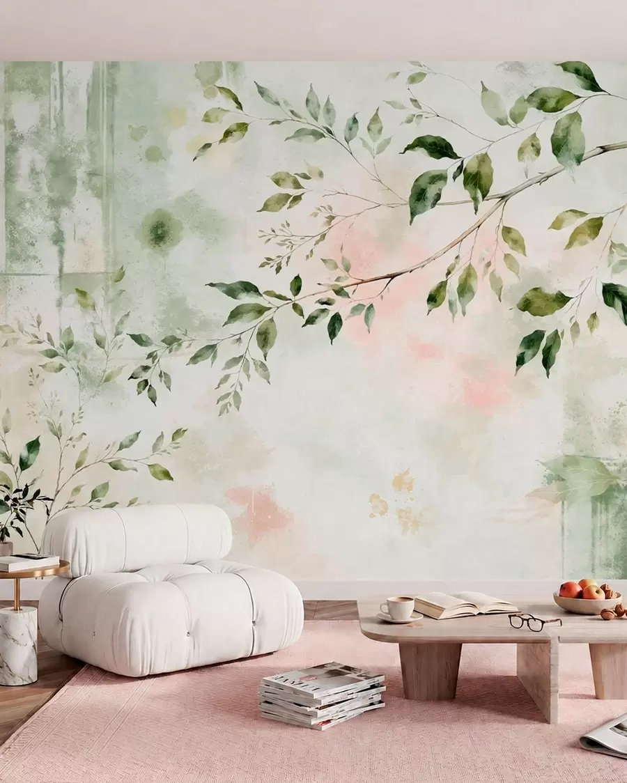 wall murals Акварелна лисната грана на светлој позадини w05688