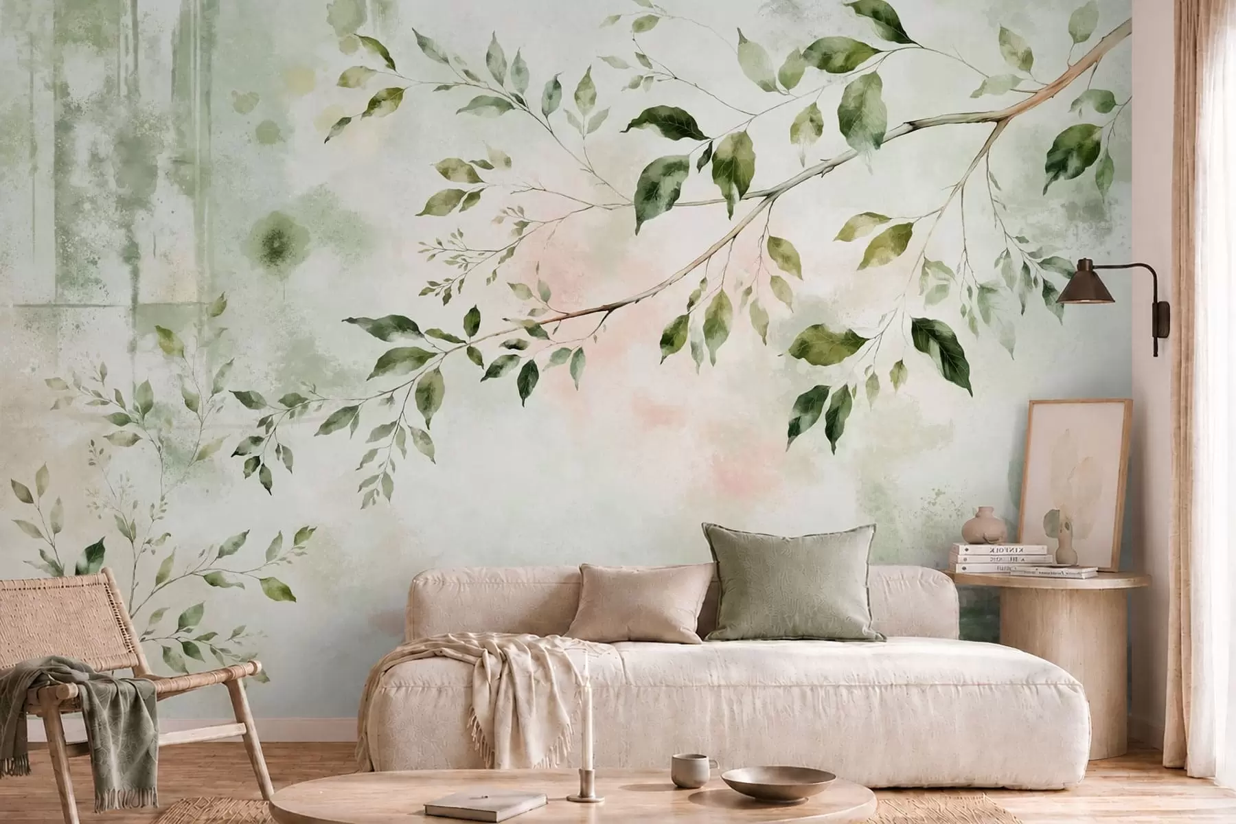 wall murals Акварелна лисната грана на светлој позадини w05688