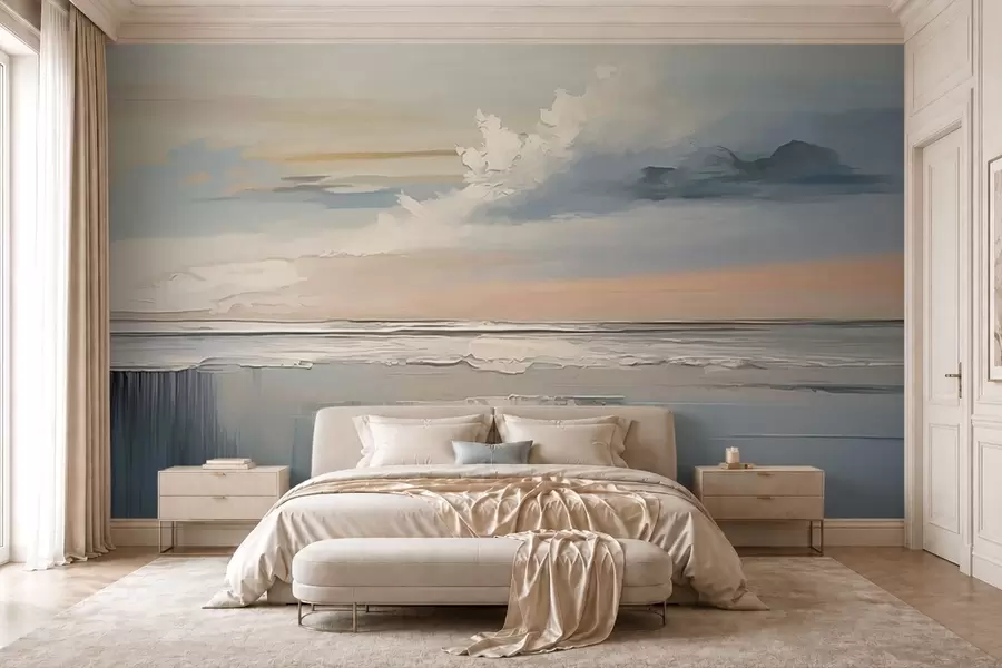 wall murals Пастелна обала са облацима и одразом воде w05687