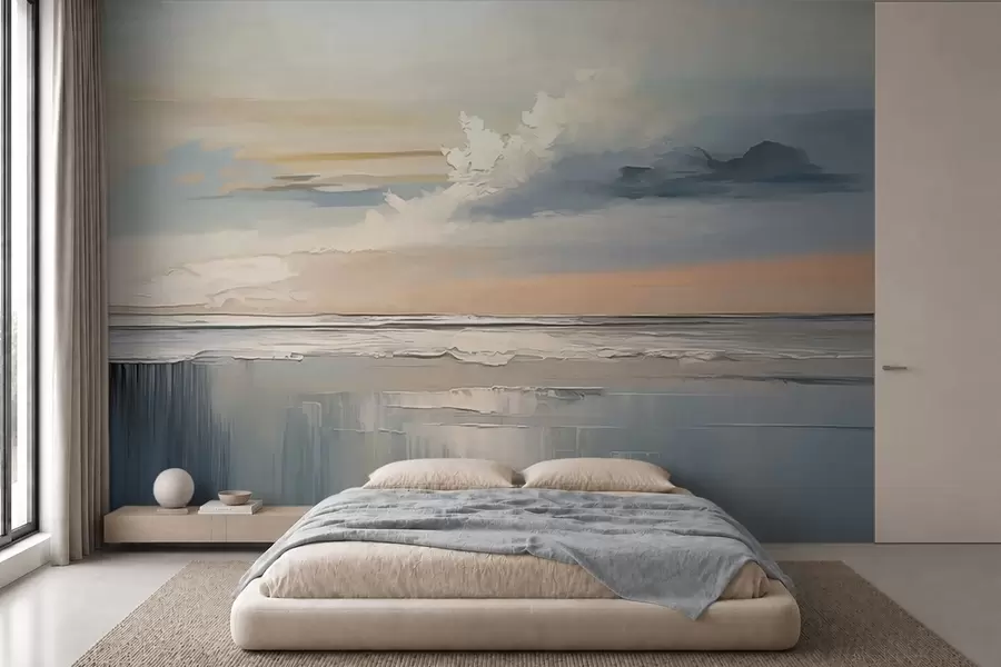 wall murals Пастелна обала са облацима и одразом воде w05687