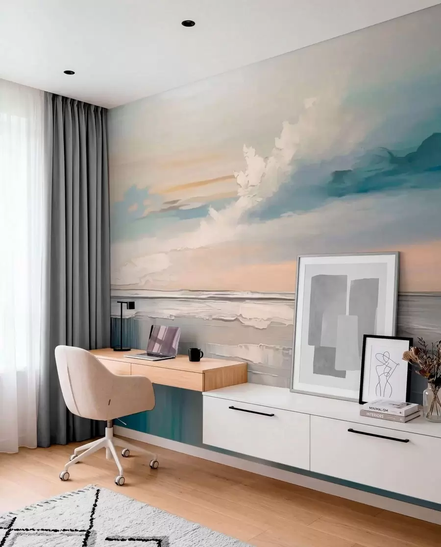 wall murals Пастелна обала са облацима и одразом воде w05687