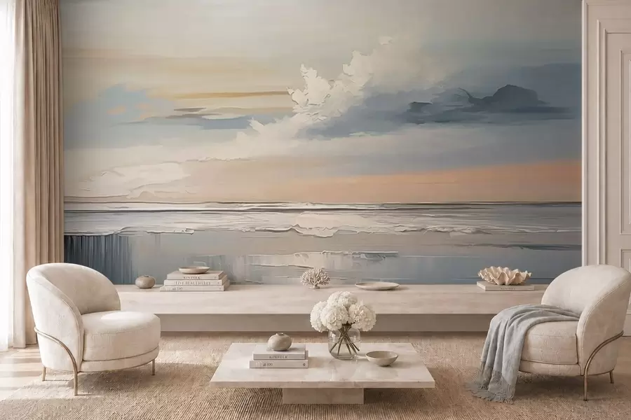 wall murals Пастелна обала са облацима и одразом воде w05687